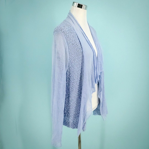 Chico's 3 Size XL Textured Open Knit Front Long Sleeve Cotton Linen Cardigan - Picture 2 of 8